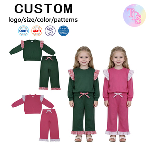 Conjuntos de 2 Piezas de Ropa al por Mayor para Niñas Pequeñas, Sudadera Informal de Color Sólido para Primavera y Otoño, Camiseta con Volantes y Pantalones Leggings - Product Image 1