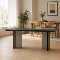Table à manger en quartzite noir crémeux de style français, luxe léger, moderne et minimaliste, rectangulaire flottante en acrylique, résistante aux hautes températures