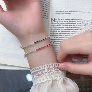 S925 Sterling Silver Red Black <b>Rope</b> Braided <b>Bracelet</b> Tassel Design Women's Everyday Wear Jewelry - Product Image 2