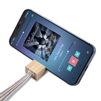 Écologique 3-en-1 Bambou Dégradable USB Chargeur Câble Porte-clés Rapide Promotionnel TPE Veste pour Téléphone Mobile