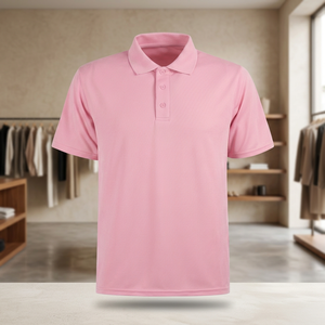 Polo en piqué de coton rose pour homme, manches courtes, coupe classique, décontracté, couleur unie, tissu tissé teint uni - Product Image 2