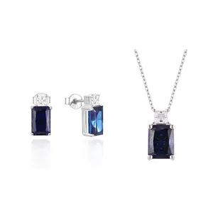 QX Custom Oem Fine Jewelry Square Shape Wedding 925 Sterling Silver Necklaces Earrings Zircon Stone Jewelry Sets For Women