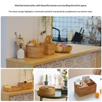 Boîte de rangement en rotin tressé, entièrement faite à la main, organiseur de table basse, support pour télécommande et téléphone, en bois massif, carrée