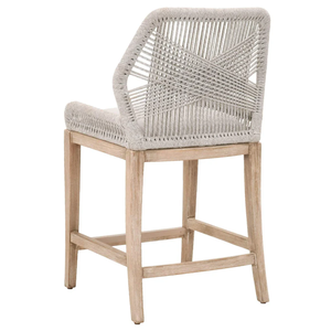 Tabouret de comptoir Loom - Taupe et blanc, corde plate blanche, bois d'acajou gris naturel, tissu en pierre ponce, tabouret de bar haut durable pour la maison - Product Image 3