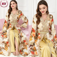 Robe de soirée modeste pour femmes, imprimé floral, Dubaï, Abaya, ensemble de robe de soirée 2 pièces pour les soirées ou les événements