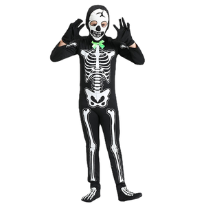 Costume d'<span class=keywords><strong>Halloween</strong></span> Crâne de Fantôme Effrayant à Capuche Sexy à Manches Longues pour Femmes, Combinaison Barboteuse Robe Inclus Enfants - Product Image 2
