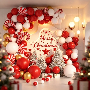 Lot de ballons en aluminium rouges, blancs et dorés pour Noël, ensemble d'arche de ballons, cannes en sucre, décorations de fond photo pour intérieur, Noël - Product Image 1