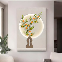 Décoration murale de luxe en bois texturé peint à la main avec design 3D contemporain et matériaux personnalisés, nature morte avec éclairage LED pour la maison
