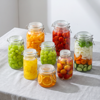 Bocaux de conservation en verre transparent de 500 ml à 3000 ml avec couvercle à clip, ronds et carrés, avec anse métallique, pour cornichons, céréales et bonbons
