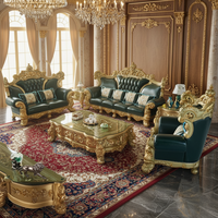 981 #   Ensemble de canapés de salon en bois massif avec cadre en cuir royal classique européen et américain, sculpté à la main