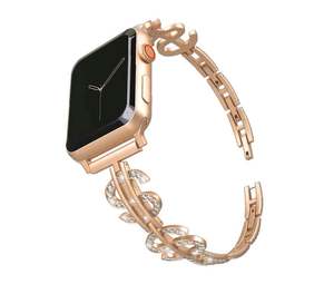 Pulsera con correa de metal a la moda para mujer, abalorio de dólar con diamante ciego para Apple Watch - Product Image 1