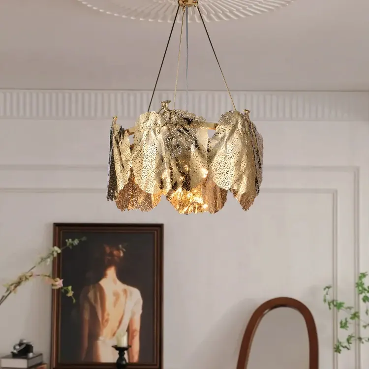 Verano moderno hoja de arce oro plata lámpara colgante araña iluminación cocina iluminación moderna araña de lujo para el hogar
