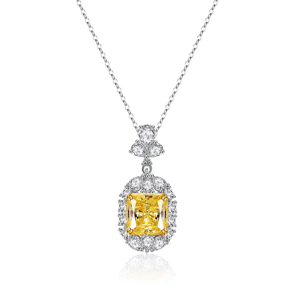 Yellow Diamond Necklace Pendant S925 sterling silver Female full diamond zircon Redeen cut European and American high carbon dia
