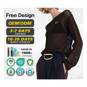 Suéter con Certificación GRS, Fabricante de Suéteres, Logotipo Personalizado, Mujer, 100% Algodón, Cuello Redondo, Manga Larga, Calado, Tejido de Ganchillo - Product Image 1