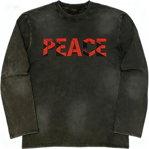 <span class=keywords><strong>T</strong></span>-shirt à manches longues gris foncé avec impression graphique audacieuse de la phrase « FREEDOM », style streetwear décontracté, esthétique usée - Product Image 3
