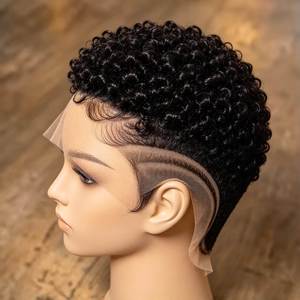 Factory 10 Inch Pixie Cut <b>Wigs</b> Human Hair Afro Curly <b>Wigs</b> <b>Full</b> <b>Lace</b> Pixie <b>Wigs</b> Natural Color for Black Women 360 <b>Lace</b> <b>Wig</b> - Product Image 2