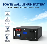 Batería LiFePO4 de 51.2V 200Ah 10.24kWh con BMS Inteligente Integrado para Montaje en Rack, 6000 Ciclos de Vida Útil, WiFi Opcional para Gabinete de Servidor
