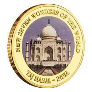 Stampa a colori Taj Mahal placcato oro moneta da collezione famosa in tutto il mondo edifici India Souvenir in metallo - Product Image 5