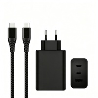Cargador Rápido PD QC de 65W con 3 Puertos, Enchufe Europeo, Cargador de Pared Multipuerto con Doble Tipo-C y USB-A para Teléfono y Portátil con Cable Tipo-C
