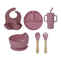 Ensemble de 5 pièces pour bébé à motifs de dessins animés, en silicone de qualité alimentaire, réutilisable, comprenant tasse, cuillère, fourchette et assiette compartimentée – Cadeau idéal pour bébé – Vente chaude