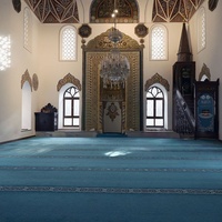 Tapis de prière islamique Bocai de luxe en velours jacquard, lavable, épais, doux, fabriqué à la machine, en nylon, pour la maison, la mosquée, la salle de prière, bleu gaufré