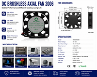Mini ventilateur axial DC 20x20x06mm à roulement à billes, ventilateur de refroidissement électrique OEM ODM 12V pour terminal intelligent, mini projecteur, usage industriel