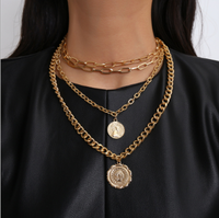 Collana all'ingrosso retrò in lega con ciondoli, regolabile, multi-stile, anti-ossidazione, a strati, con catena a maglie grosse, ideale per le vacanze