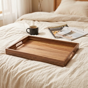 Vassoi <span class=keywords><strong>da</strong></span> portata all'ingrosso in legno di acacia fatti a mano, ecologici, con manici, per colazione e decorazioni <span class=keywords><strong>da</strong></span> comodino - Product Image 2