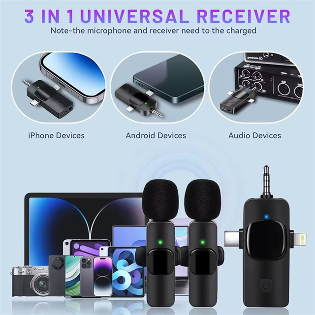 360 Omnidirectional Lapel Cordless Microphone Volume Adjustment One-click Noise Reduction for Personal Live Streaming