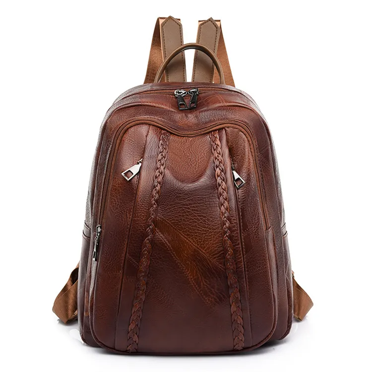 Custom High Quality Brown Designer Fashion Luxury Ladies Mini Backpack Leather