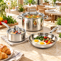 Ensemble de casseroles et poêles WOXIANG multi-usages en acier inoxydable avec couvercles en verre trempé, base plaquée, faciles à nettoyer