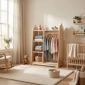 Bestselling Wooden Children's Clothing <b>Storage</b> Rack, Height Measurement <b>Storage</b> 2-in-1, Suitable <b>for</b> Bedrooms and Kindergartens - Product Image 1