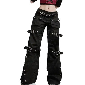 Venta <span class=keywords><strong>al</strong></span> <span class=keywords><strong>por</strong></span> <span class=keywords><strong>mayor</strong></span> Punk Goth Pant Grunge <span class=keywords><strong>ropa</strong></span> negra moda coreana bolsillo recto mujeres Streetwear acampanado Y2k <span class=keywords><strong>Hippie</strong></span> Jeans - Product Image 6