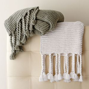 Ma thuật màu xanh lá cây mềm không khuyết tật 100% Acrylic thang đan trắng ghế sofa kẻ sọc ném chăn - Product Image 5