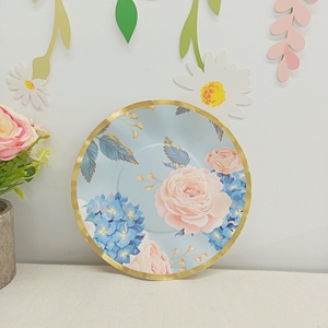 ชุดอุปกรณ์จัดงานเลี้ยงสำหรับเด็กผู้หญิง DAMAI Spring Tea ลายดอกไม้ จานลายดอกไฮเดรนเยียสีฟ้า กุหลาบแดง ภาชนะใช้แล้วทิ้ง แก้วกระดาษ ผ้าเช็ดปาก - Product Image 3