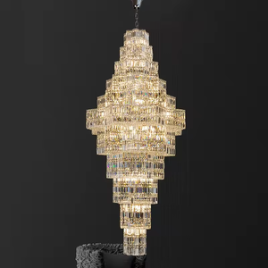 Lámpara de escalera dúplex decoración del vestíbulo del hotel araña de cristal K9 de lujo larga moderna - Product Image 5