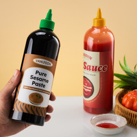 Botol Plastik PET Tekan 40mm Kaliber 200ml Stoples Makanan Kosong Dengan Tutup Flip Top  Set Kombinasi Kemasan Saus Ketchup