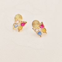 Boucles d'oreilles papillon colorées à clipser pour femmes, bijoux sans perçage, sans douleur, clips d'oreille réglables, zircon arc-en-ciel, accessoires cadeaux.