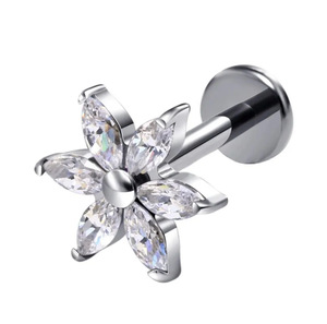 <span class=keywords><strong>Piercing</strong></span> d'oreille en titane ASTM F136, motif flocon de neige, zircon cubique, fleur de zircon marquise, dos plat, bijou de <span class=keywords><strong>piercing</strong></span> tendance scintillant pour l'hiver - Product Image 4