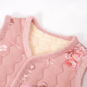 Chaleco Estilo Chino con Ribete de Terciopelo, Estampado Floral Azul Claro con Botones al Frente, Prenda Esencial Chic de Invierno para Mujeres de Mediana Edad - Product Image 5