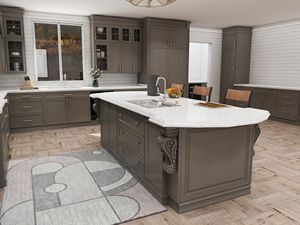 Meubles de cuisine européens anciens, armoire de cuisine en bois de luxe avec poignées en aluminium doré - Product Image 2