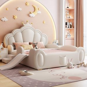 Letto Principessa Moderno per Bambini, Set di Mobili per Camera da Letto Rosa Popolare, Letto Morbido e Sicuro per Bambini con Sponde di Protezione - Product Image 4