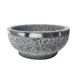 한국 레스토랑을위한 나무 쟁반이있는 한국 돌 그릇 화강암 돌 그릇 - Product Image 3