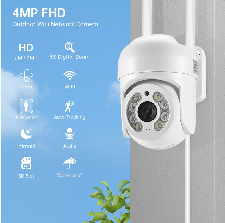 Cámara de videovigilancia V380 pro, cámara de seguridad de 3mp, visión nocturna IR, ip, exterior, wifi, ptz