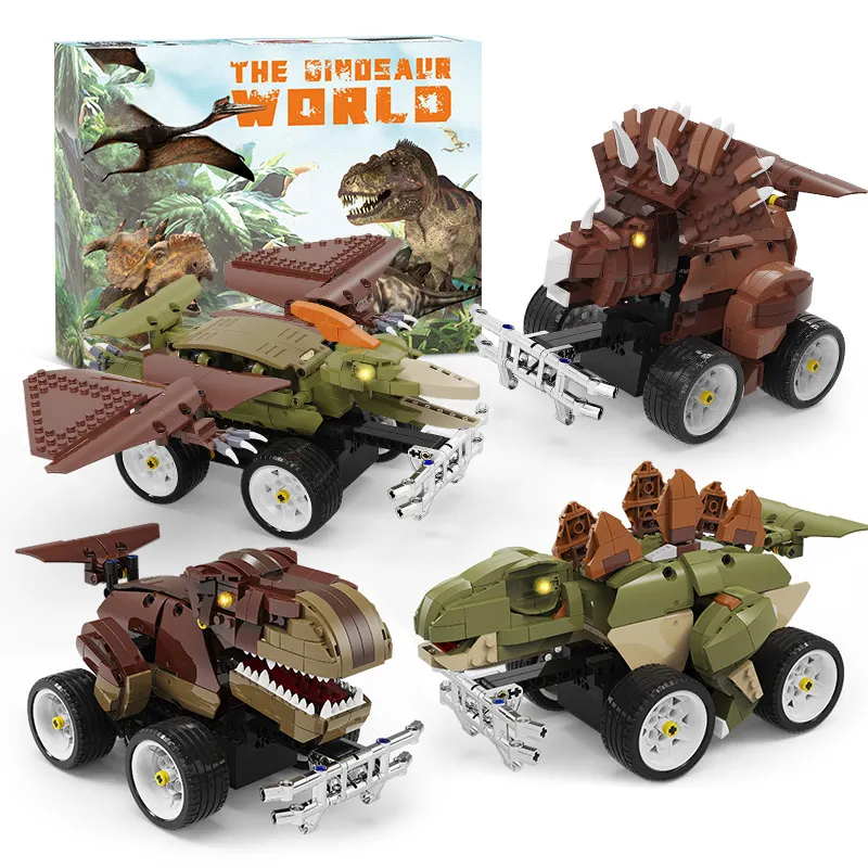 Mainan perakitan STEM truk RC Dino yang dapat diprogram set blok bangunan dinosaurus DIY Kit blok mainan Puzzle 3D elektrik anak-anak