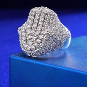 Anillo de <span class=keywords><strong>Mano</strong></span> de <span class=keywords><strong>Hamsa</strong></span> de Plata 925 con Piedras de Moissanita, Diseño Chapado en Oro, Engaste Pavé, Joyería - Product Image 6