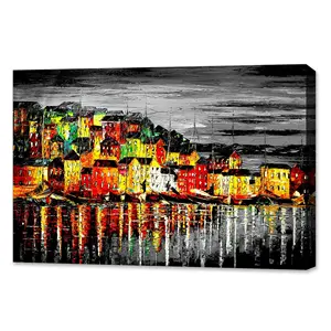 Dafen Handmade Art Knife Palette Knife Landscape oil Painting Home Decoration Fishing Boat Painting