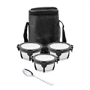 Set Of 3 Eco-Friendly Stainless Steel Luxury Lunch <b>Box</b> Dinnerware Set with Cover and Spoon Durable and Practical - Product Image 1