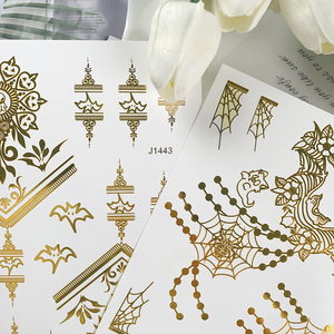 สติกเกอร์ลาย<span class=keywords><strong>สัก</strong></span>ชั่วคราวลายทองคำเปลว <span class=keywords><strong>ลาย</strong></span>กอธิค กะโหลก <span class=keywords><strong>ค้างคาว</strong></span> แมงมุม พระจันทร์ มันดาลา กันน้ำ สำหรับผู้หญิง เหมาะสำหรับงานเทศกาล - Product Image 4