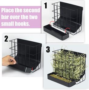Comedero de Heno Metálico Oniya para Conejos y Cobayas con Gancho, Diseño Inclinado Interno, Comedero de Heno para Animales, para Conejos y Chinchillas - Product Image 3